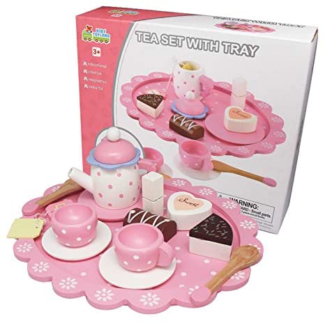 wooden pink tea set