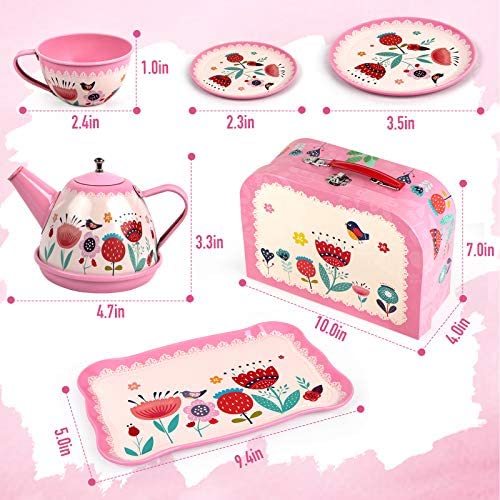 pink tin tea set