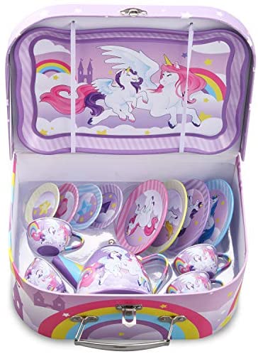 unicorn castle pretend tin teapot set