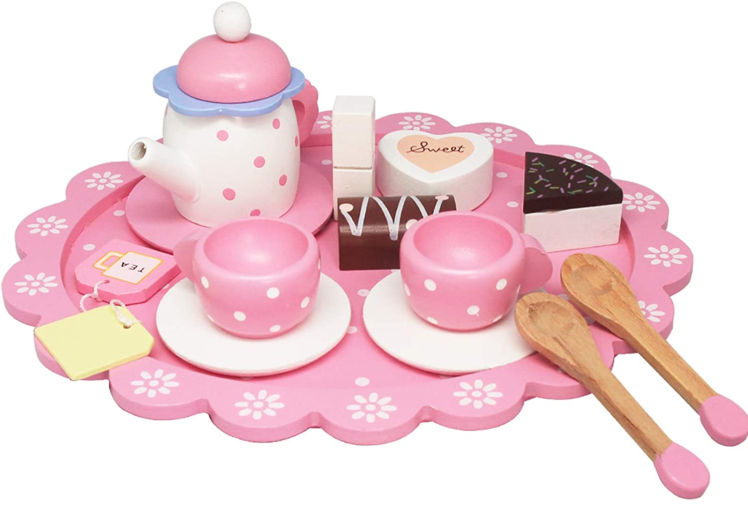 pink wooden tea set