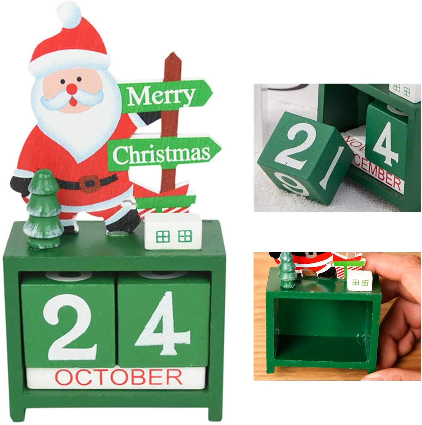 何でも揃う Christmas Countdown Advent Calendar With Number Wooden Blocks, To
