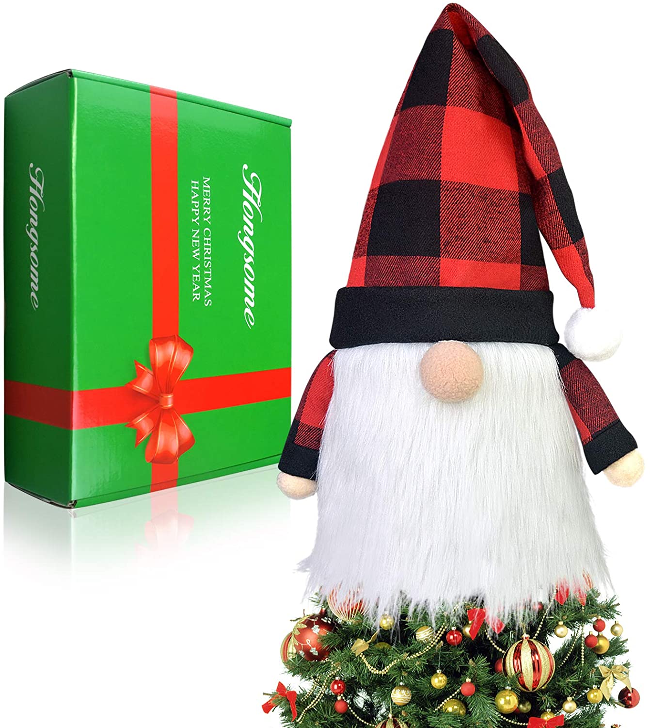 plaid santa tree topper