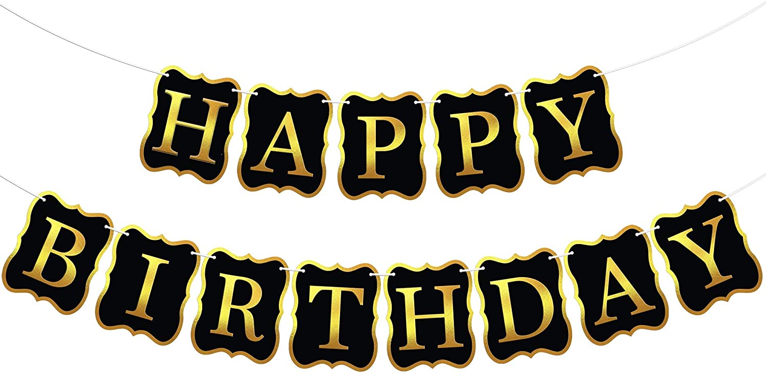 Happy Birthday Banner Gold And Black Black And Gold Happy Birthday Bannerlarge 10 Feet, No Diy –  Homefurniturelife Online Store