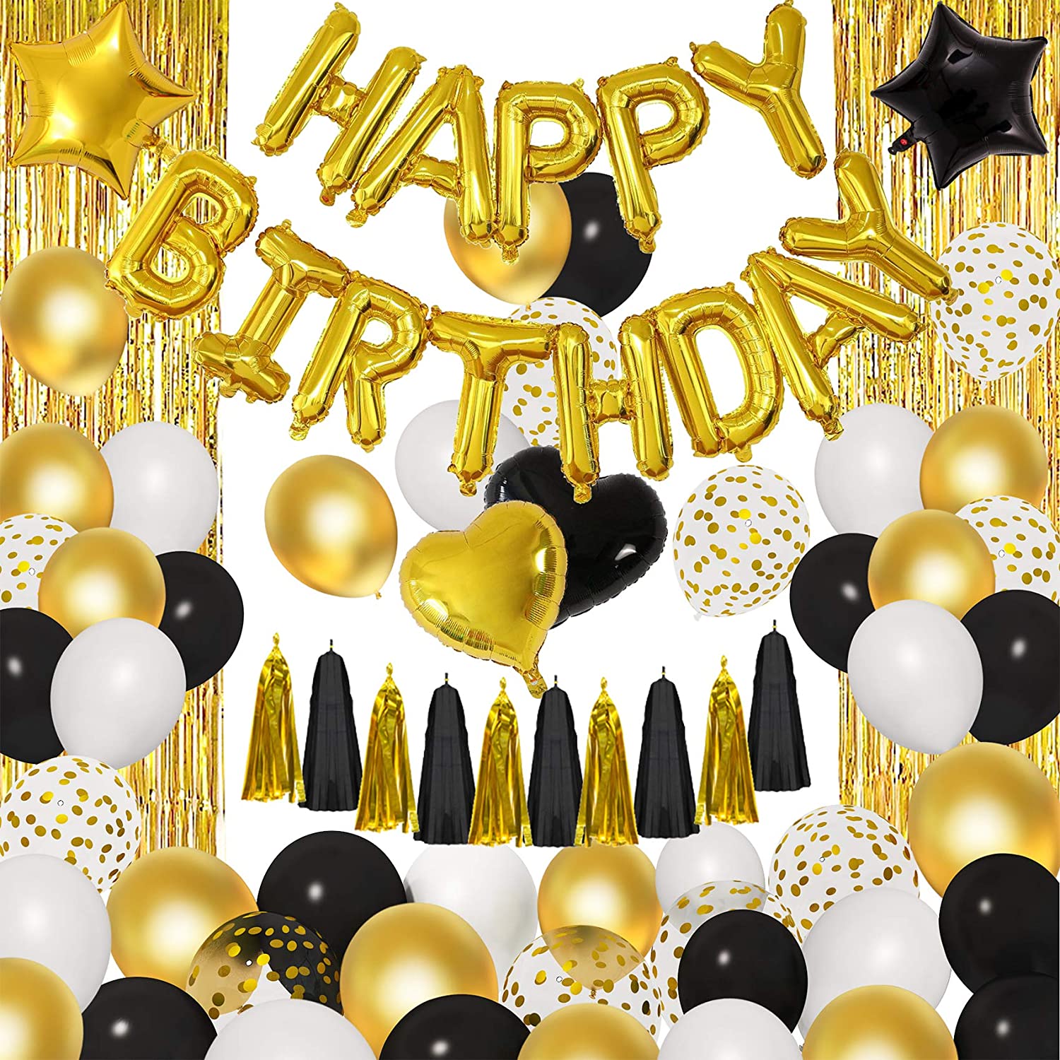 Happy Birthday Balloons Black And Gold Black Gold Birthday Decorations For Men Women, Foil Happy Birthday Balloons  Black Gold Confetti Latex Balloons Tassels Metallic Fringe Curtains For  18Th 30Th 40Th 50Th 60Th Birthday Party Supplies – Homefurniturelife Online