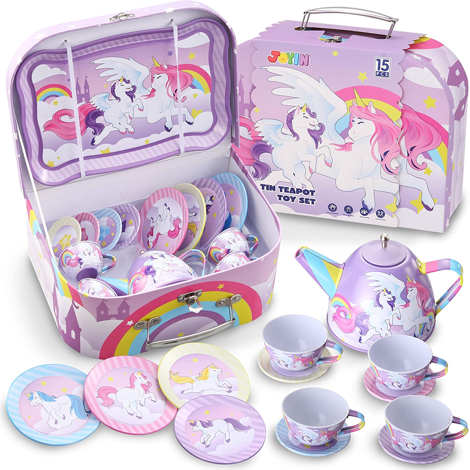 tin unicorn tea set