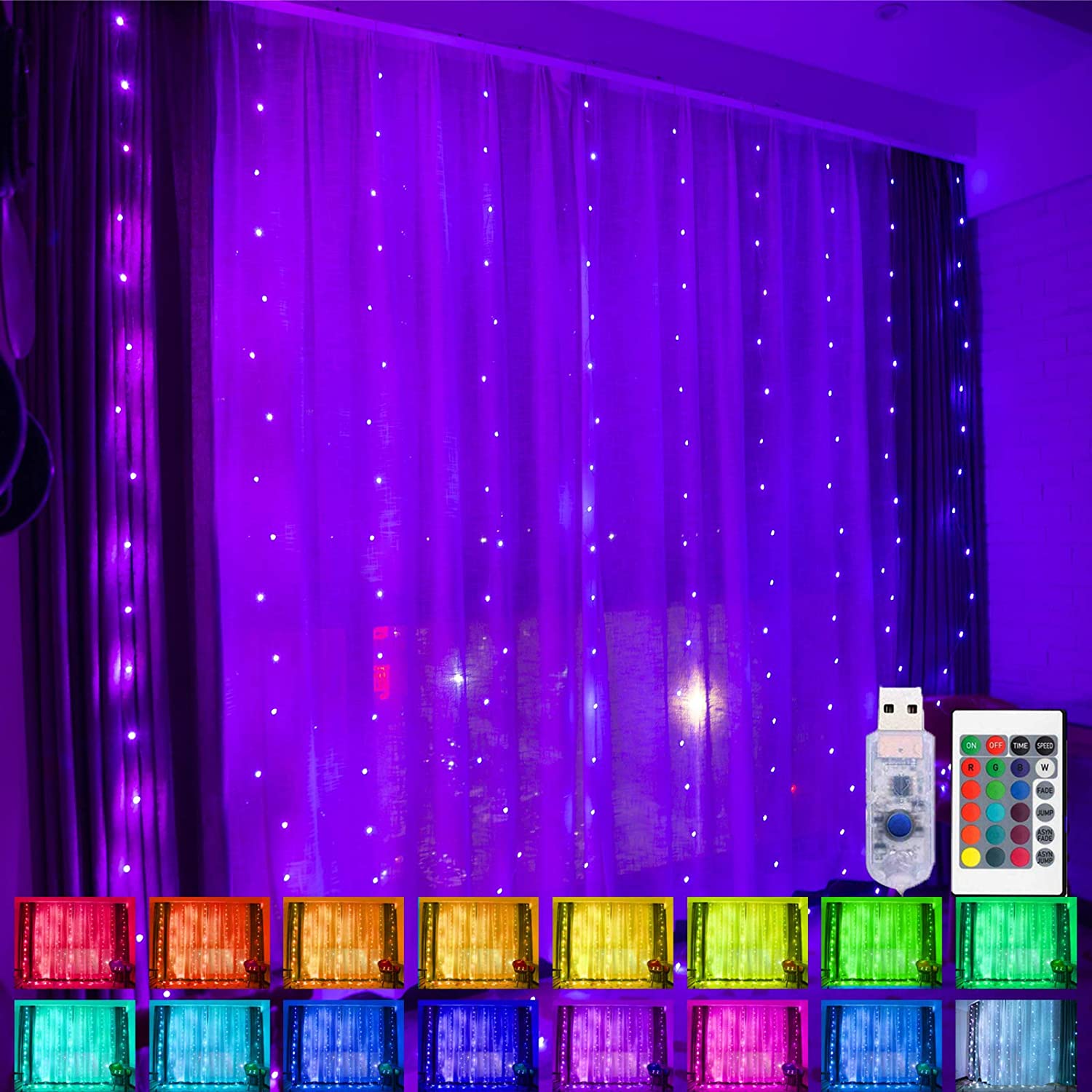 color changing curtain lights with remote