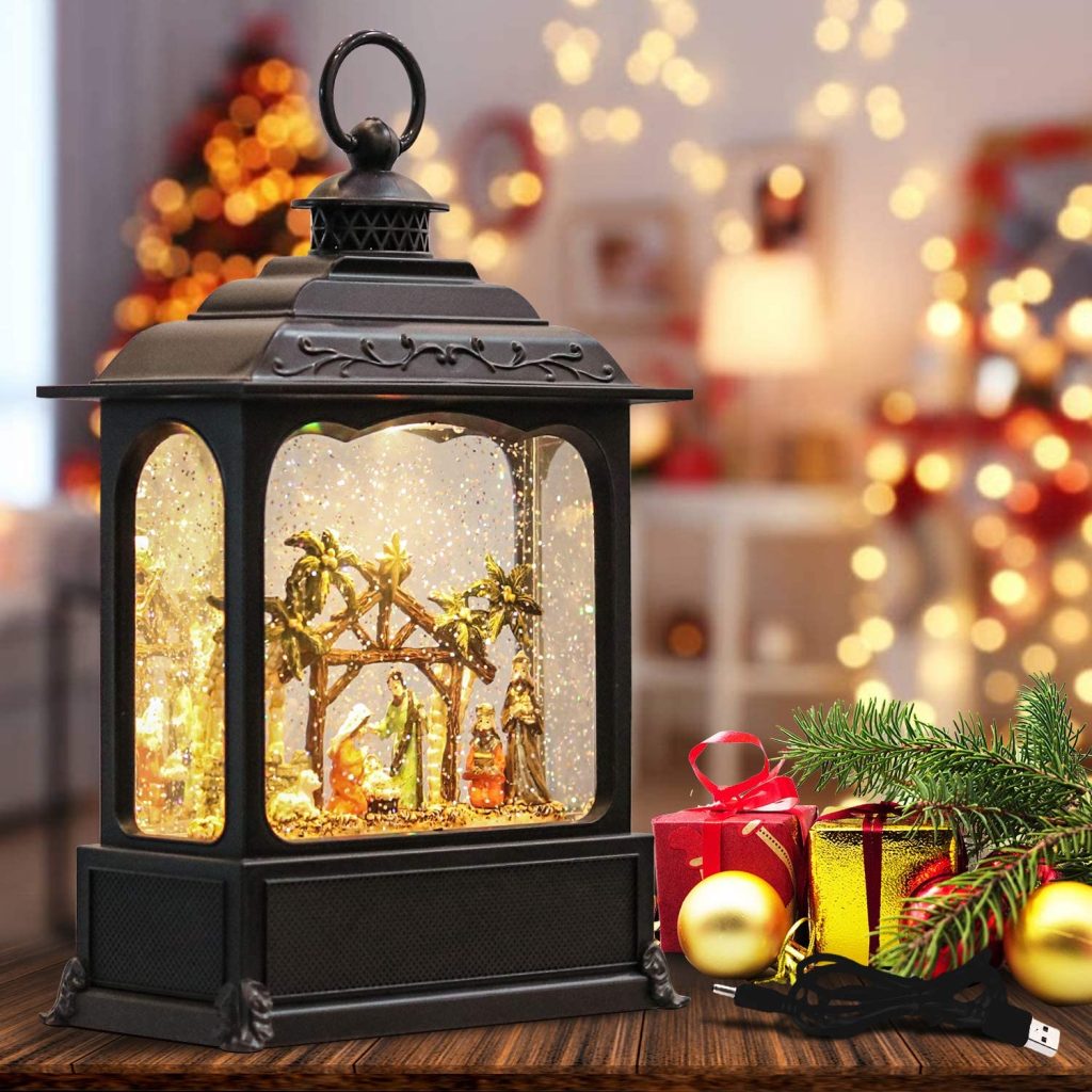 Wondise Christmas Musical Snow Globe Lantern with 6 Hour Timer, 11.2