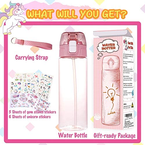 YOFUN Decorate Your Own Water Bottle with 11 Sheets of Unicorn Stickers & Glitter Gems, Craft Kit & Art Kit for Children, Gift for Girls Age 4 5 6 7