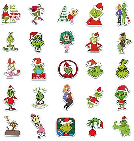 52PCS Grinch Sticker Pack Green Hair Christmas Geek Graffiti Luggage Laptop  Guitar Water Bottle Skateboard Waterproof Vinyl Stickers