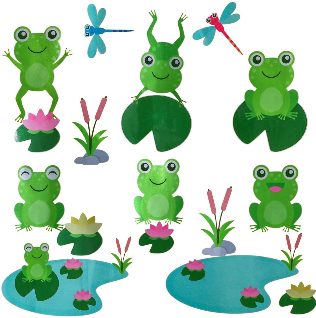 Cute Frog Decals Wall Stickers Jumping Frogs with Dragonflies and Lotus ...