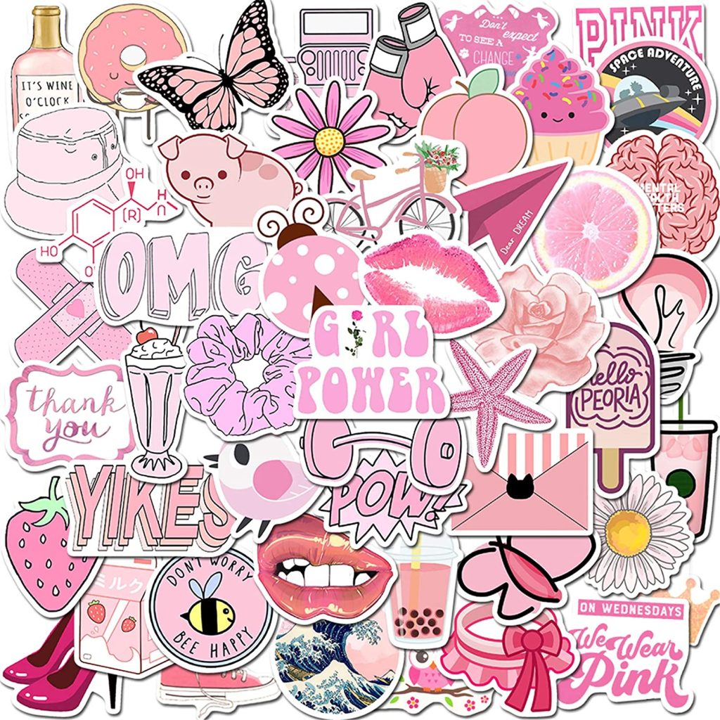 Pink Girl Stickers for Water Bottles,Cute Vsco Vinyl Laptop Stickers ...