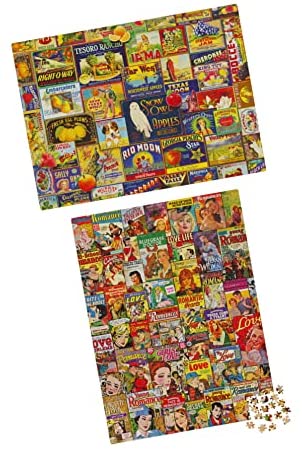 2-Pack of 1000-Piece Jigsaw Puzzles, Retro Comics and Fruit Labels, Puzzles  for Adults and Kids Ages 8+,  Exclusive