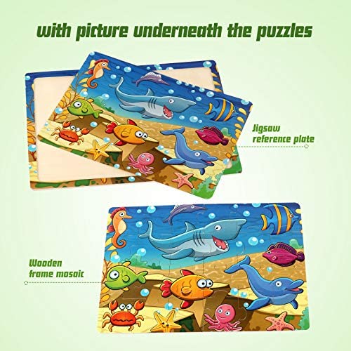 Wooden Jigsaw Puzzles Set for Kids Age 3-5 Year Old 24 Piece Animals