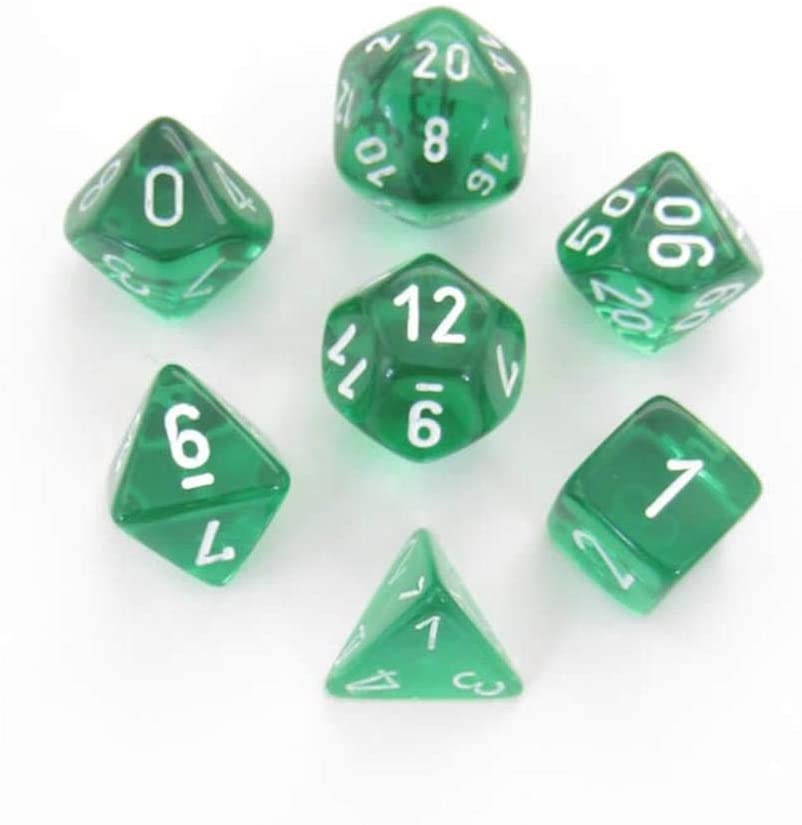 DND Dice Set-Chessex D&D Dice-16mm Translucent Green and White Plastic ...