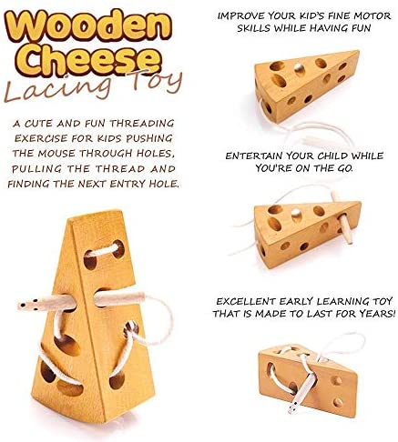 Wooden Mouse & Cheese I Montessori Lacing Activity I The