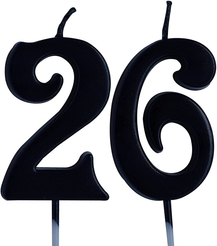 Black 26th Birthday Candle, Number 26 Years Old Candles Cake Topper ...