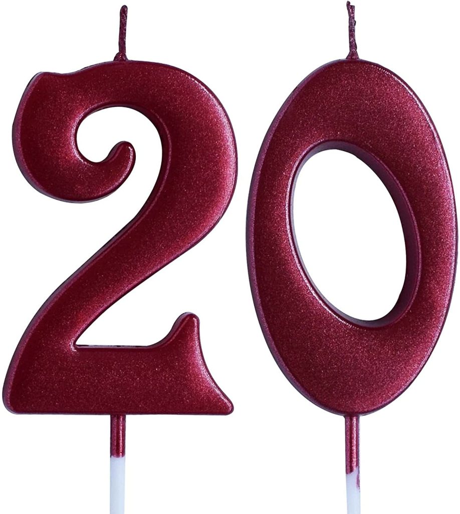 Red 20th Birthday Candle, Number 20 Years Old Candles Cake Topper, Boy ...