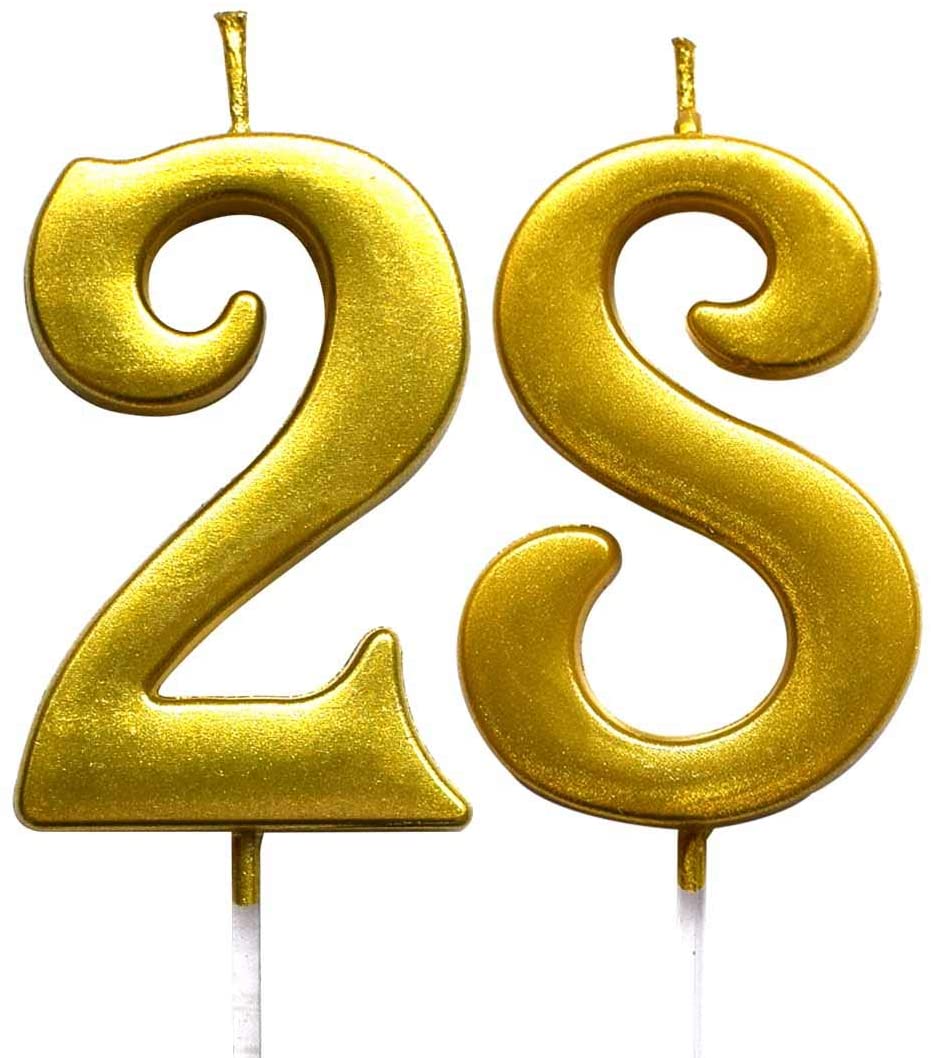 MAGJUCHE Gold 28th Birthday Numeral Candle, Number 28 Cake Topper ...