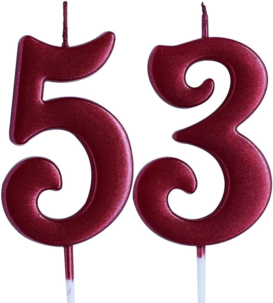 Red 53rd Birthday Candle Number 53 Years Old Candles Cake Topper Woman Or Man Party