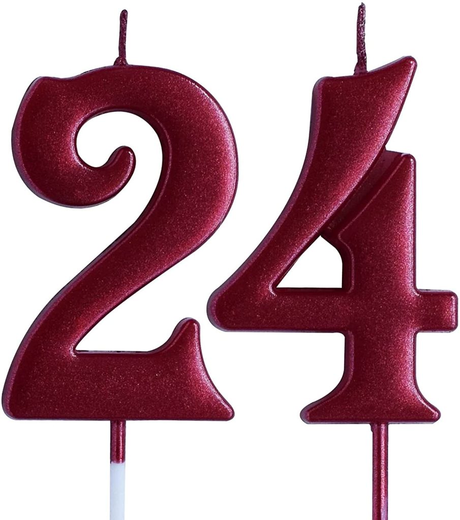 Red 24th Birthday Candle, Number 24 Years Old Candles Cake Topper ...