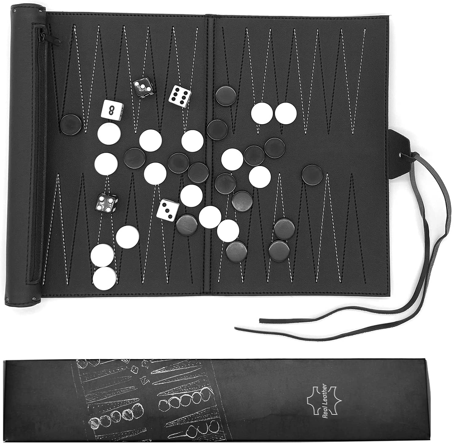 Backgammon Roll Up Travel Style – PU Leather Backgammon Set – Folding ...