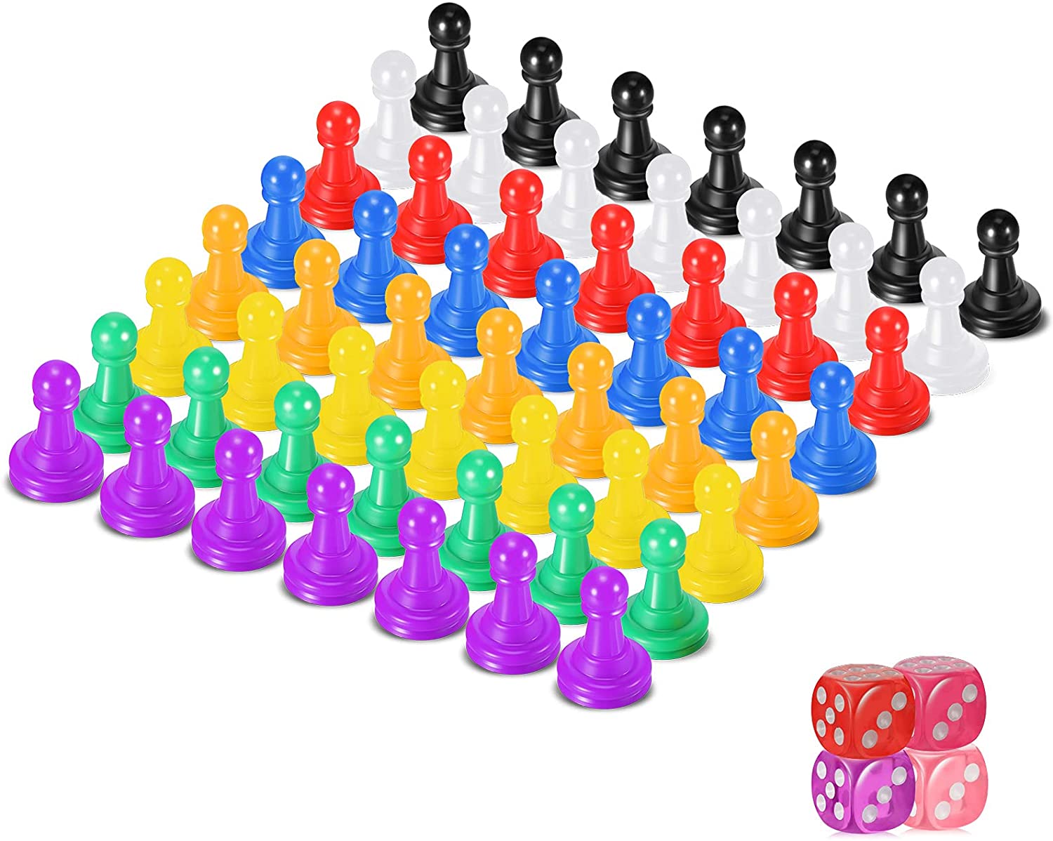 60 Pieces Multicolor Plastic Pawn Chess Pieces for Board Game ...