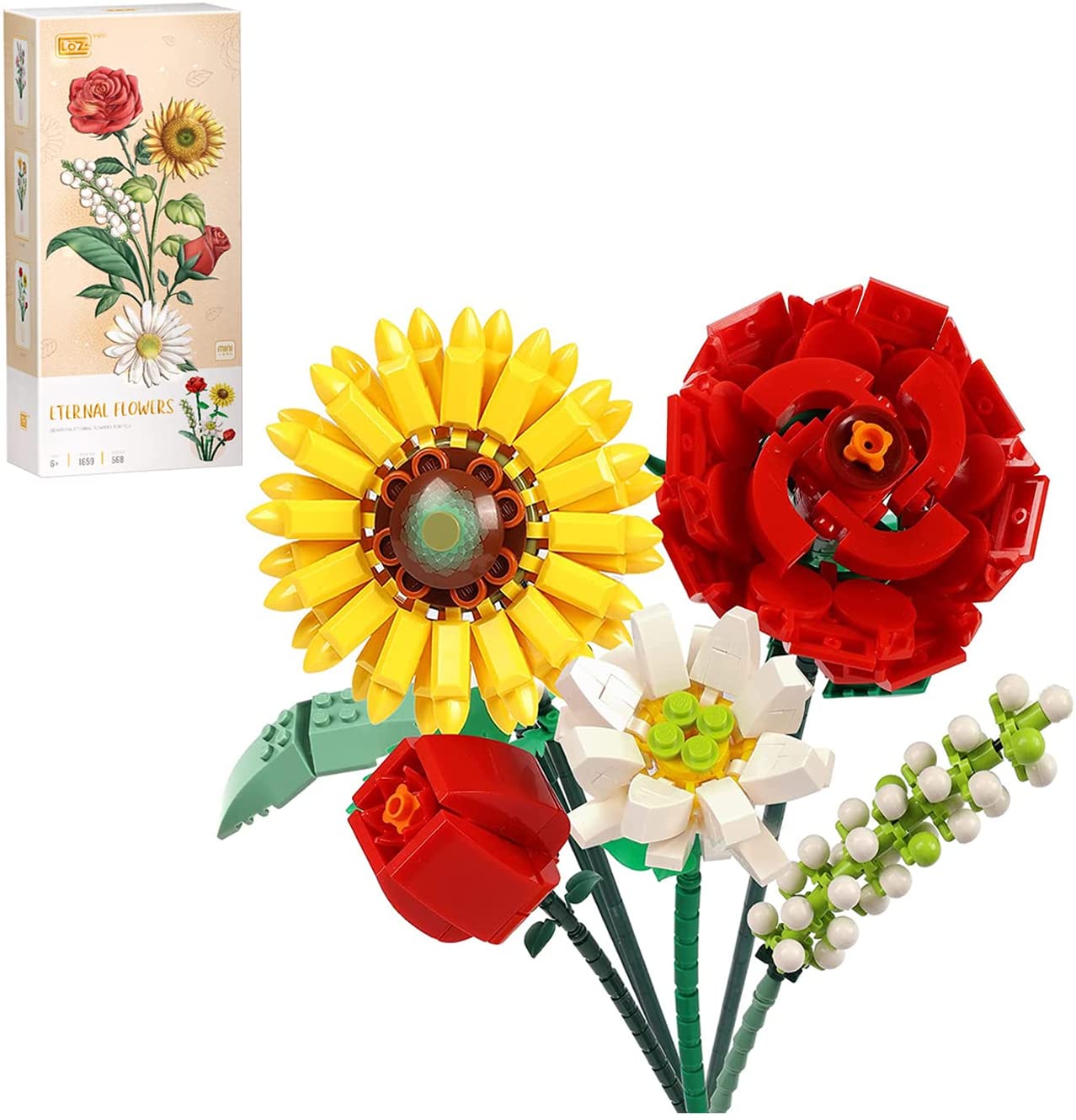 Flower Bouquet Building Kit, Flower Building Blocks, Artificial Flowers  Building Toys Creative Project for Adults Botanical Collection Compatible  with