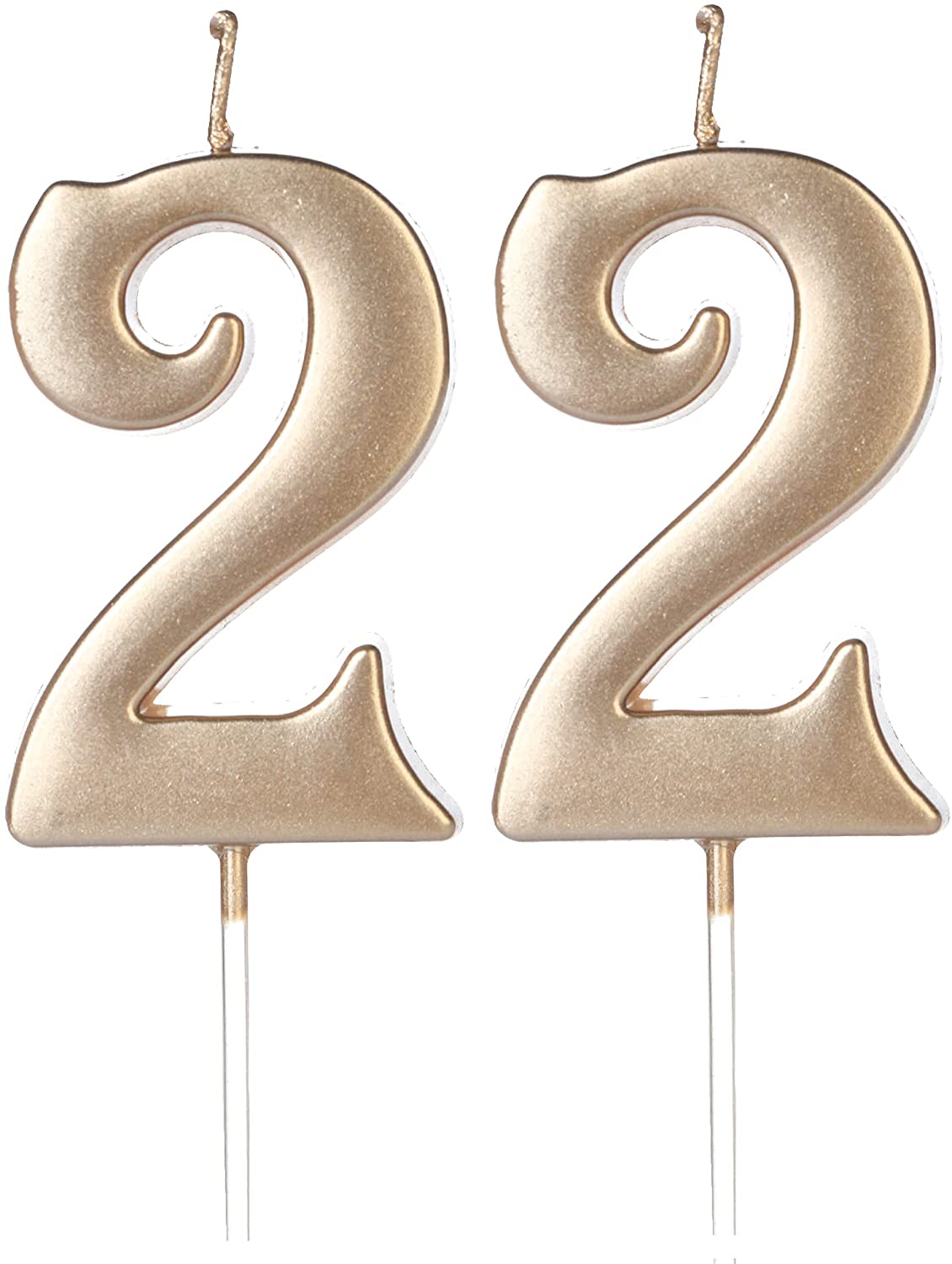 Champagne Gold 22nd And 2nd Number Birthday Candles For Cake Topper