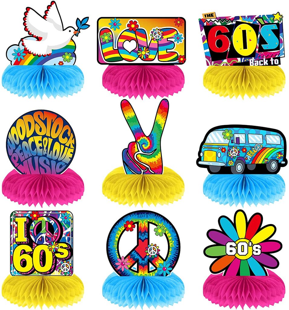 9 Sets 60s Honeycomb Centerpieces 60s Theme Party Decorations Hippie ...