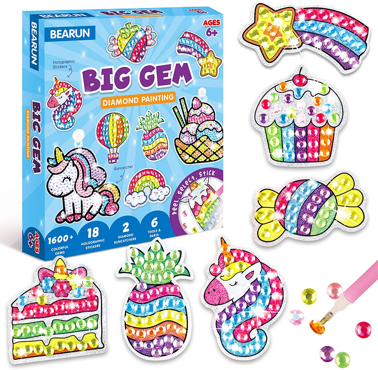  Kids Diamond Painting Gem Art Stickers Supplies Set 4Pcs Window  Arts and Crafts for Kids Ages 8-12 Suncatcher Kits Great Birthday Gifts  Ideas for 4-6 7-9 10-11 Years Old Girls Boys (