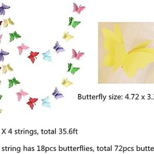 Bemeet 3D Colorful Butterfly Curtain Hanging Paper Flower Decorations (8.9ft x4strings) Rainbow Butterflies Hanging Paper Garland Party Streamers for