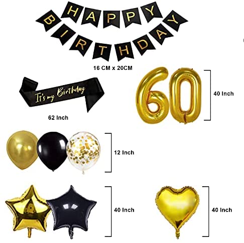 Black and Gold Happy 60th Birthday Party Decorations, Jumbo Number 60 ...