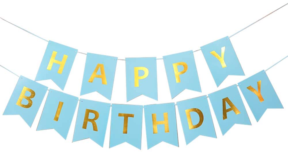 Happy Birthday Banner Blue And Gold Blue Happy Birthday Banner With Shimmering Gold Letters, Happy Birthday  Bunting Banner For Party Decorations,Swallowtail Flag Happy Birthday Sign,Gold  Happy Birthday Banner For Birthday (Blue) – Homefurniturelife Online Store