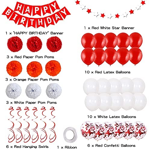 Red and White Happy Birthday Party Decorations with Banner 30 Pcs Ball –  Theme My Party