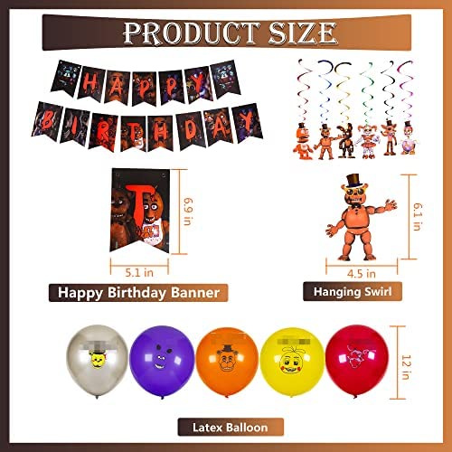 Birthday Party Supplies, Five Nights at Freddy Includes Banner, Tablecloth,  Cake Topper - 24 Cupcake Toppers - 20 Balloons : : Toys