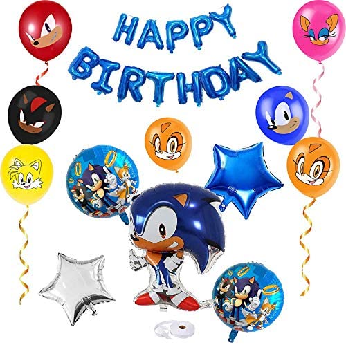 Sonic The Hedgehog Banner Foil & Latex Balloons Kids Birthday Party  Decoration