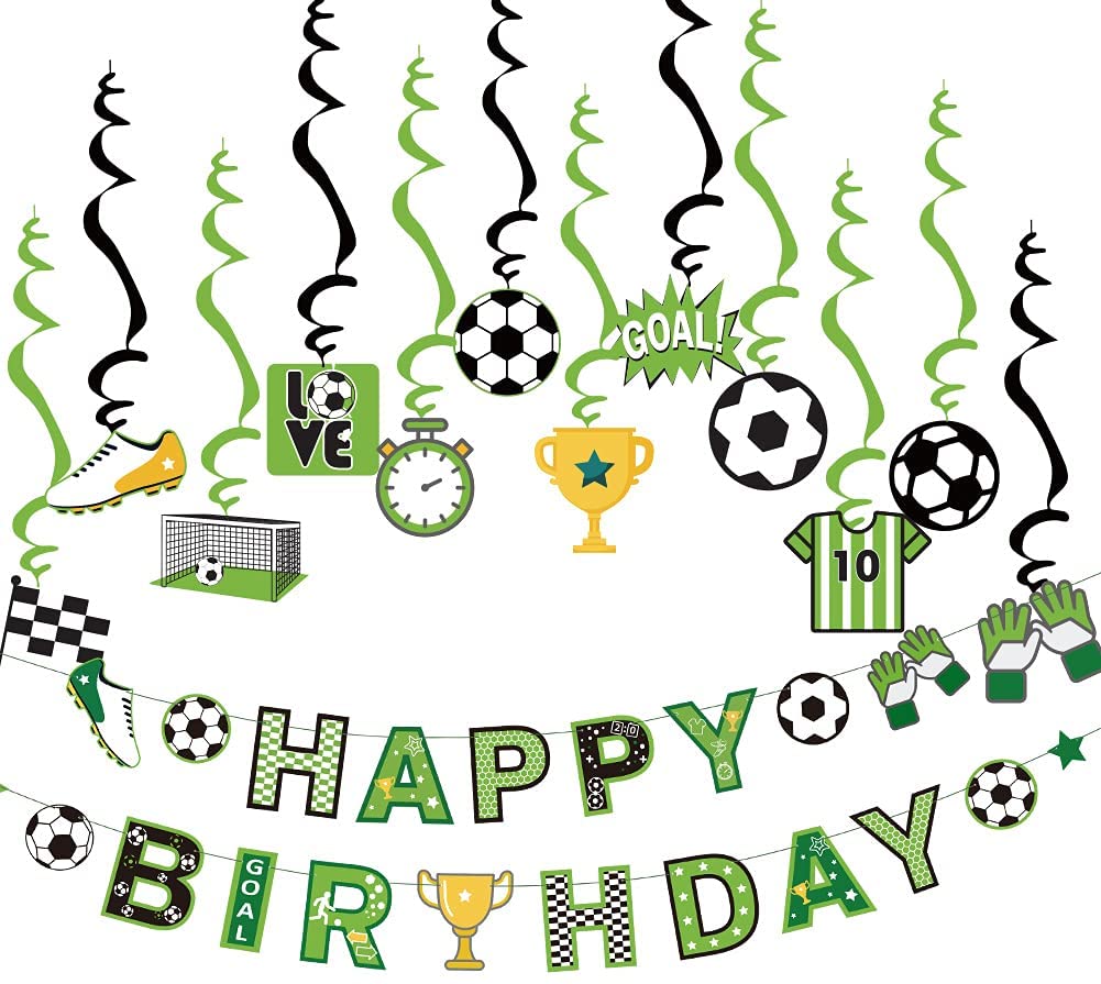 Soccer Theme Birthday Party Decorations Soccer Hanging Swirls Happy   612Ywon6d7L. AC SL1001  