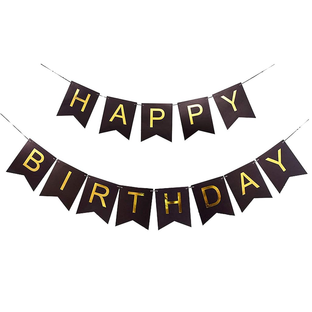 Black Happy Birthday Banner Signs Golden Sparkle Funny Birthday Party ...