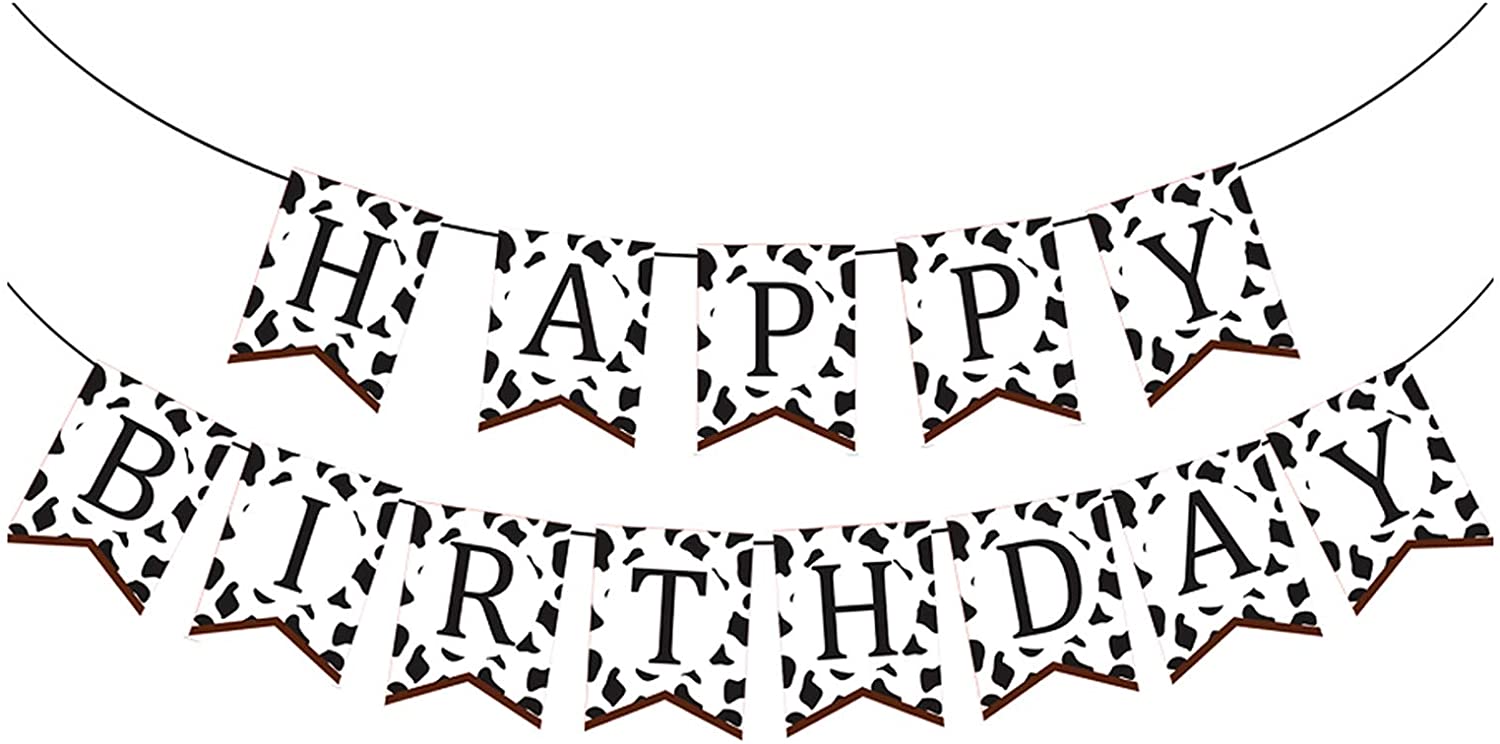 Happy Birthday Banner Printable Black And White Cow Print Farm Animal Black And White Cow Happy Birthday Banner Birthday  Party Supplies For Farm Animal Theme Party Western Cowboy Party Theme  Decoration13 Flags For Simply Stylish Party Decoration – Homefurniturelife