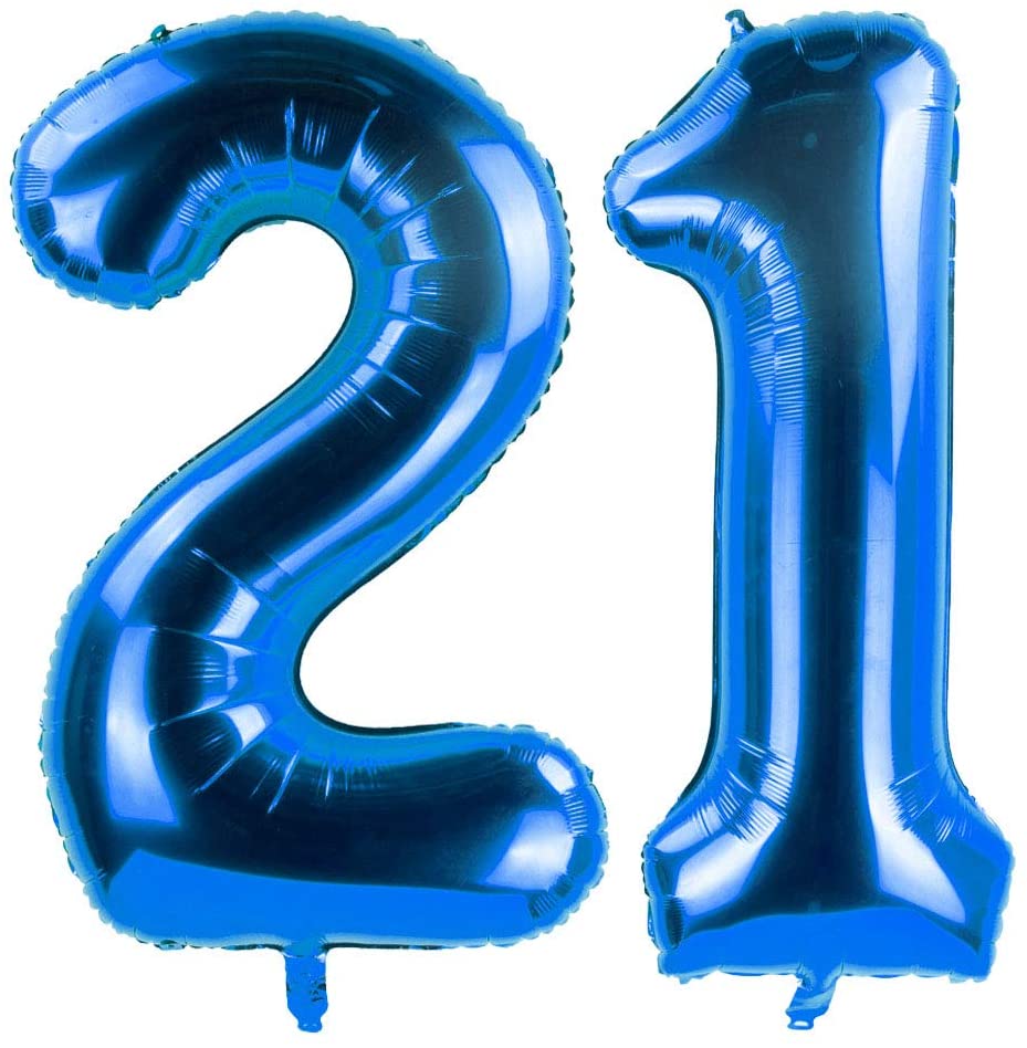 ZOOYOO Blue 21 Foil Mylar Number Balloons for 21th Birthday Party ...