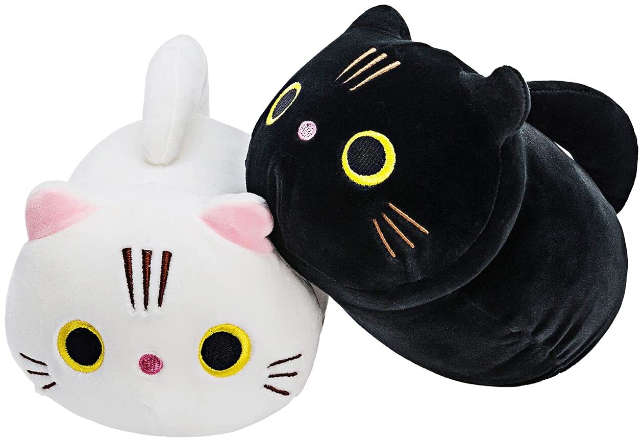 black and white cat plush