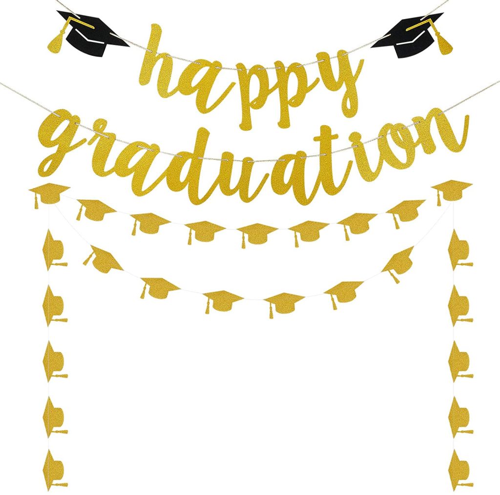 2021 Graduation Banner, Gold Glitter Happy Graduation Banner ...