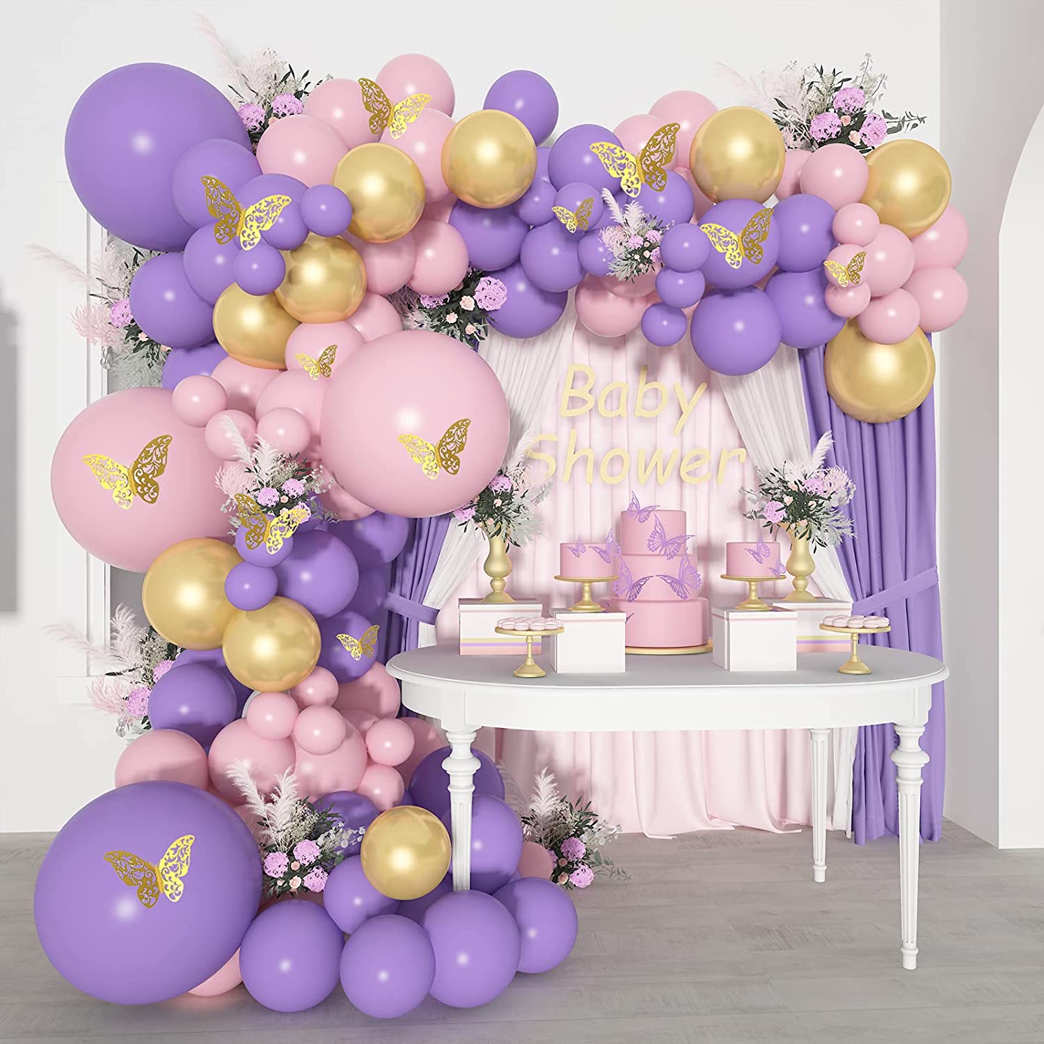 Butterfly Balloon Garland 140 Pcs, TOPLLON Pink Purple Balloon Arch Kit  Baby Shower Decorations for Girl with 12 Pcs Butterfly Stickers Pink  Lavender Gold Balloon for Girl Birthday Party – Homefurniturelife Online  Store
