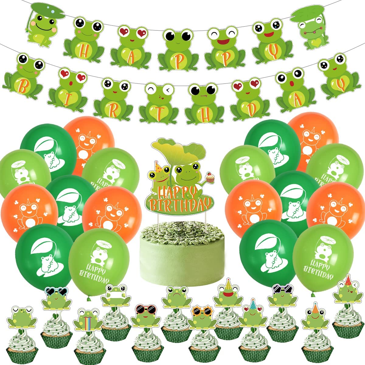 Frog Birthday Party Supplies Decorations with Happy Birthday Banner ...