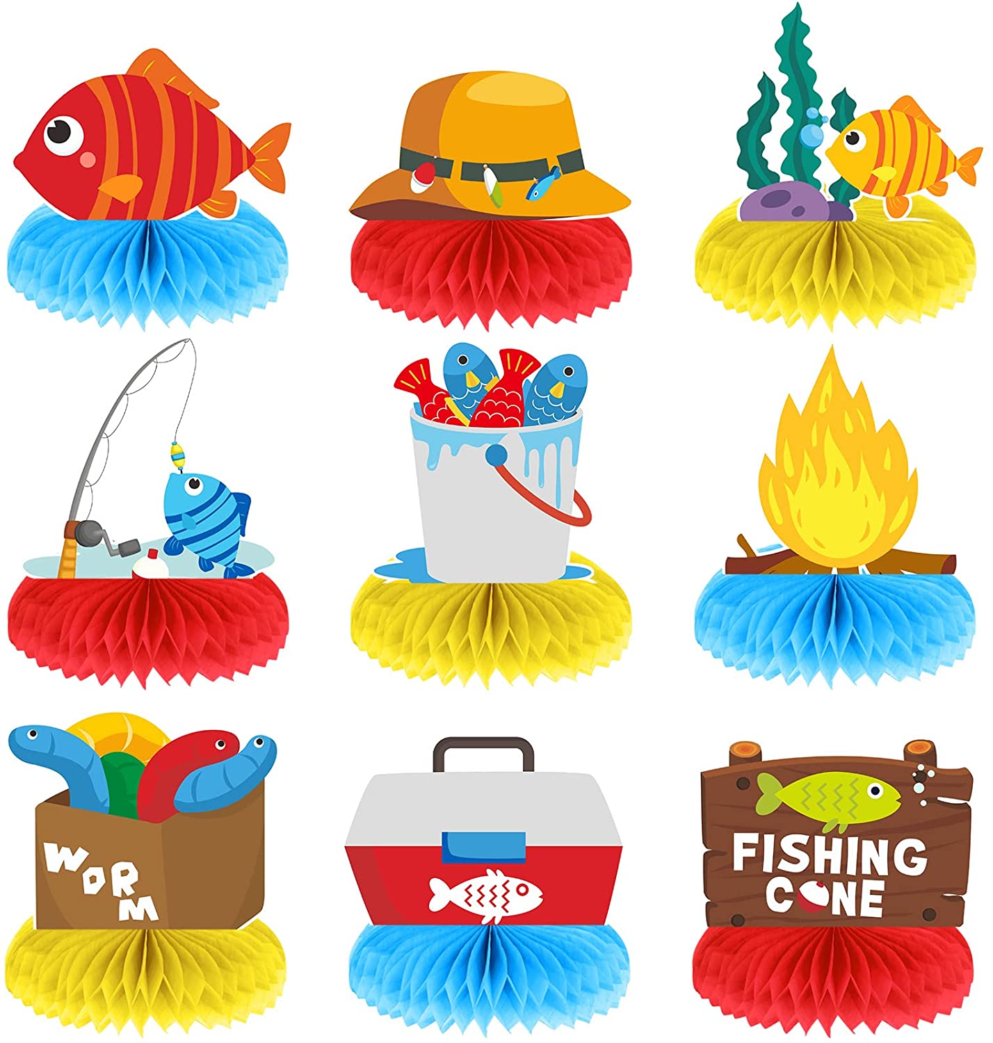 Set of 9 Gone Fishing Themed Party Decorations Little Fisherman Honeycomb  Centerpieces The Big One Birthday Baby Shower Table Centerpiece for Happy Birthday  Baby Shower Party Supplies Favor – Homefurniturelife Online Store