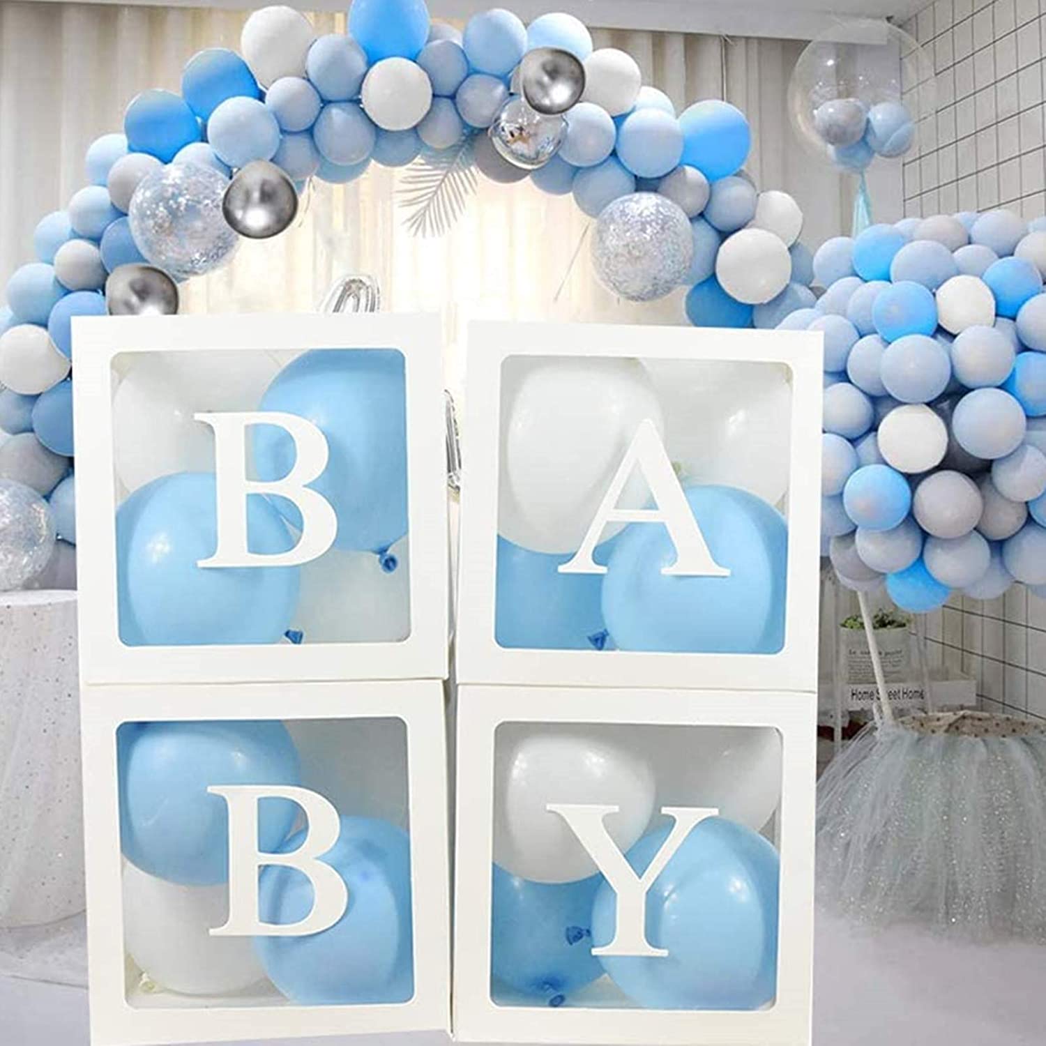  82PCS Baby Shower Decorations For Boy Kit - Jumbo Transparent  Baby Block Balloon Box Includes BABY, Alphabet Letters DYI, White Gray Baby  Blue Balloons, Gender Reveal Decor 1st Birthday Party Backdrop 