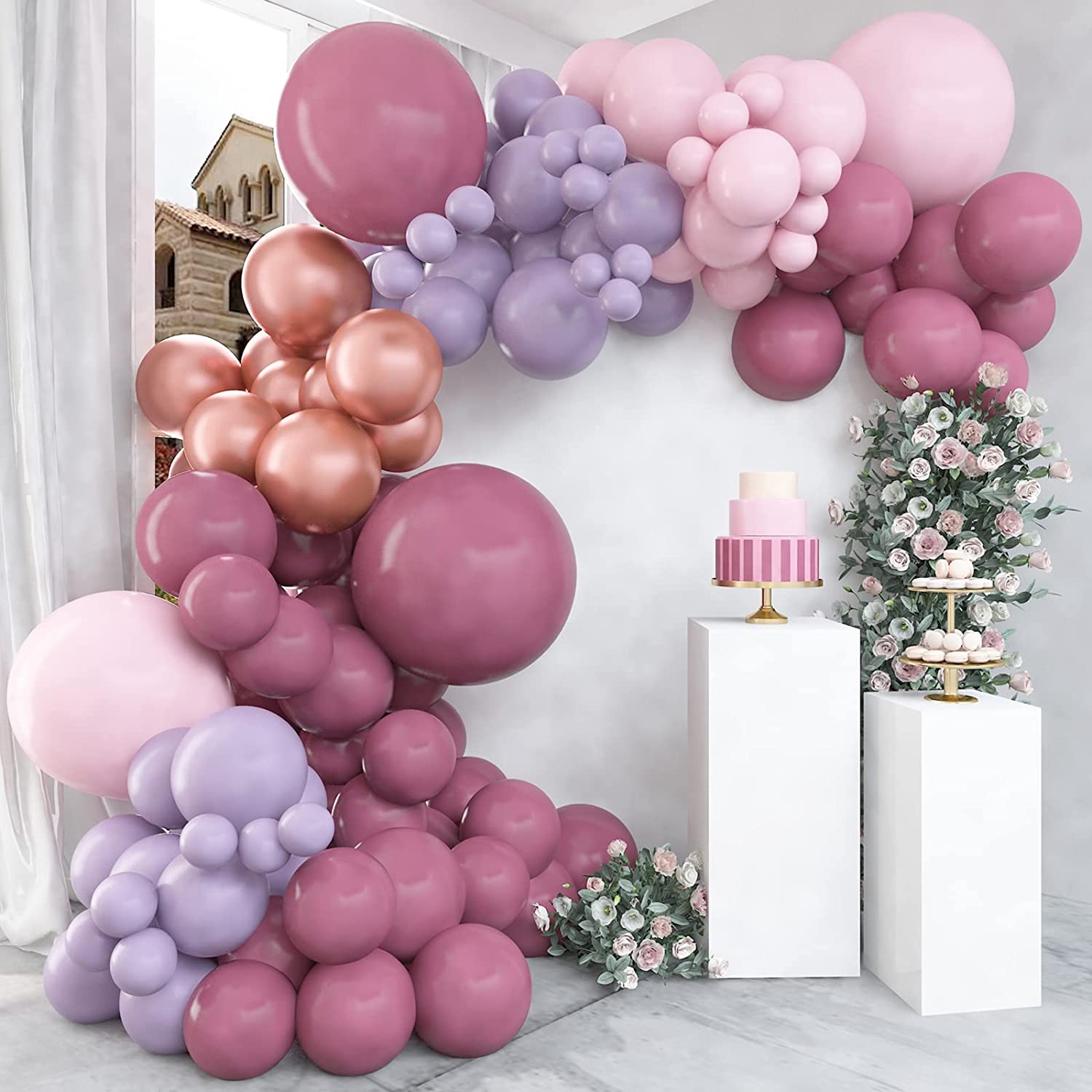 140 Pcs Pink Purple Balloon Garland Kit Purple Metallic Double -  in  2023