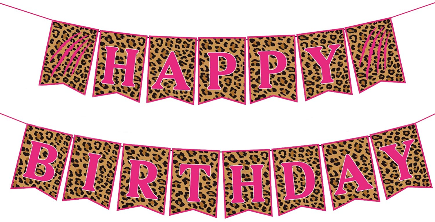 Pink Cheetah Happy Birthday Banner Leopard Print Birthday Banner for ...