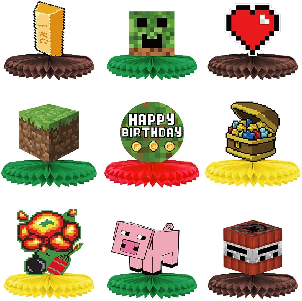 9 Pieces Pixel Miner Table Honeycomb Centerpieces Miner Birthday Party Supplies 3d Miner Party 7637