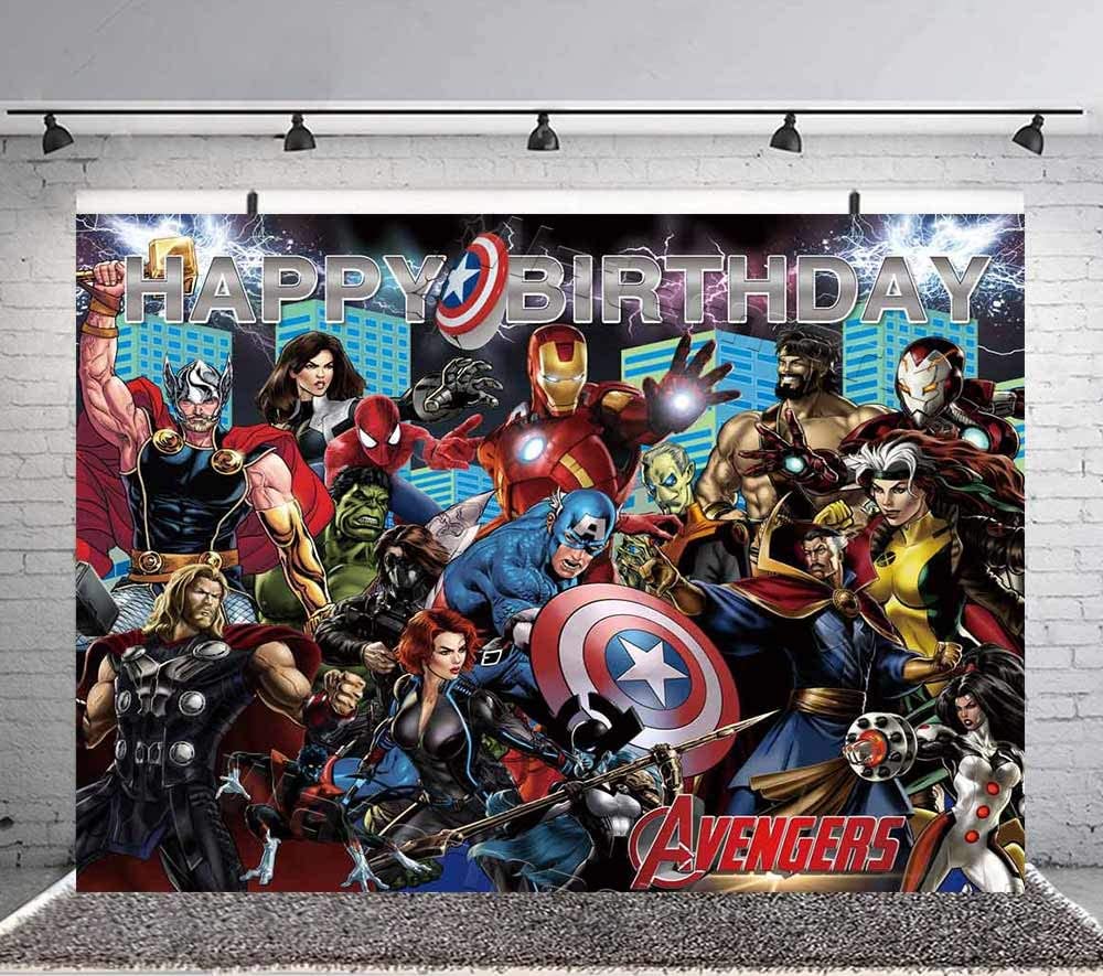 Superhero Avengers Backdrop Boys Happy Birthday Party Photo